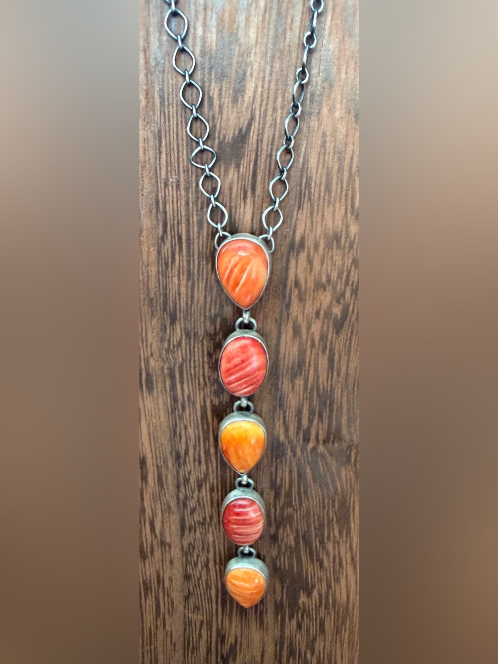 Handmade Sterling Silver & Orange and Red Spiny Necklace